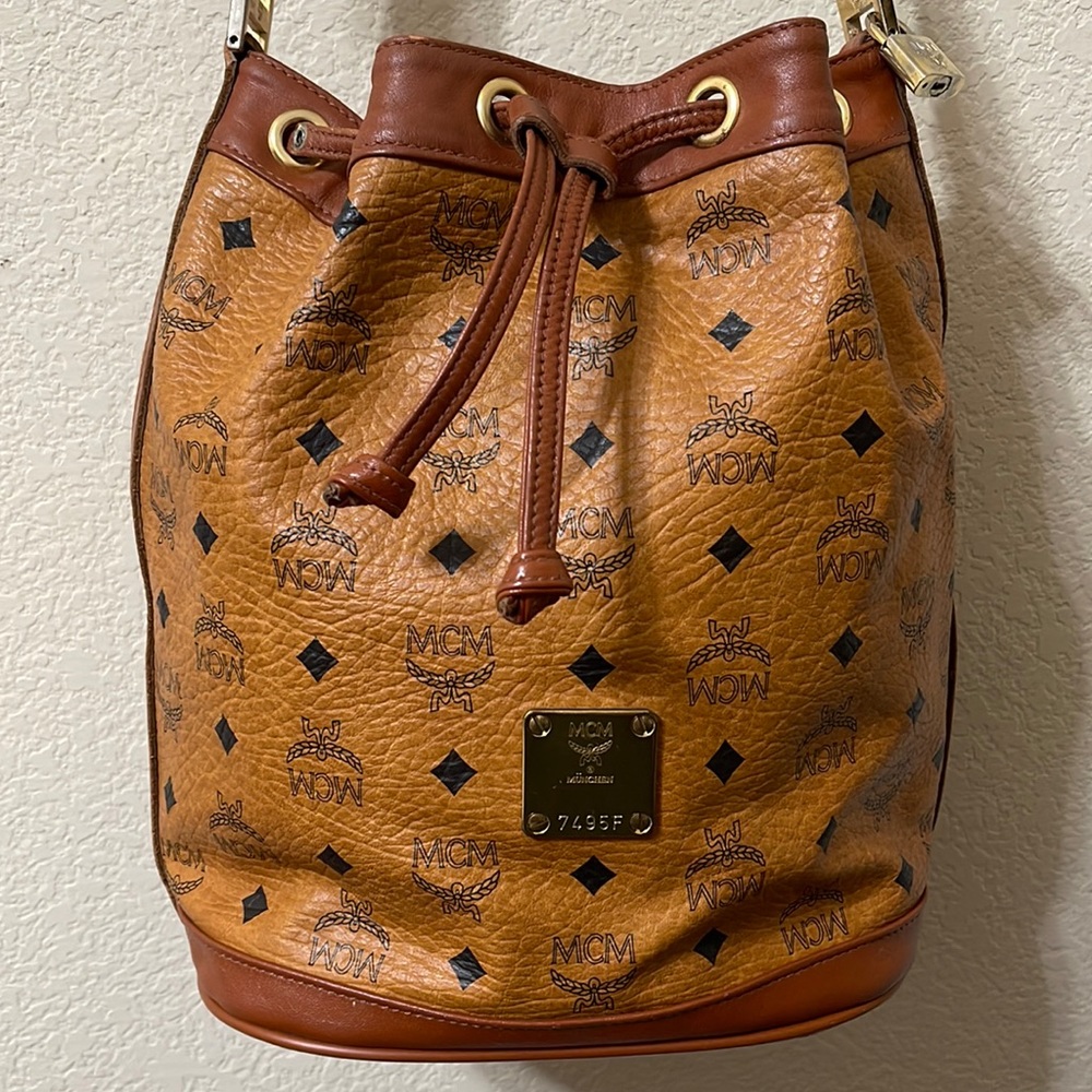 MCM Visetos Cognac Bucket Bag